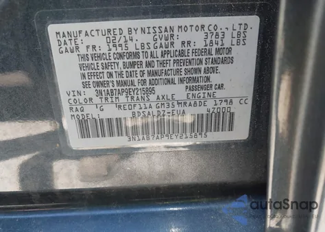 2014 Nissan Sentra Fe+ S/Fe+ Sv/S/Sl/Sr/Sv from USA, damaged, VIN 3N1AB7AP9EY215895